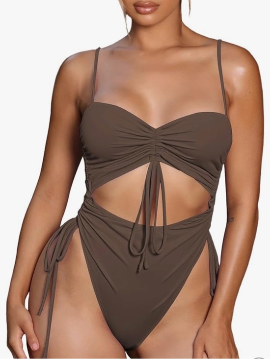 Other - Women’s Brown Cutout One-Piece Swimsuit with Side Ties